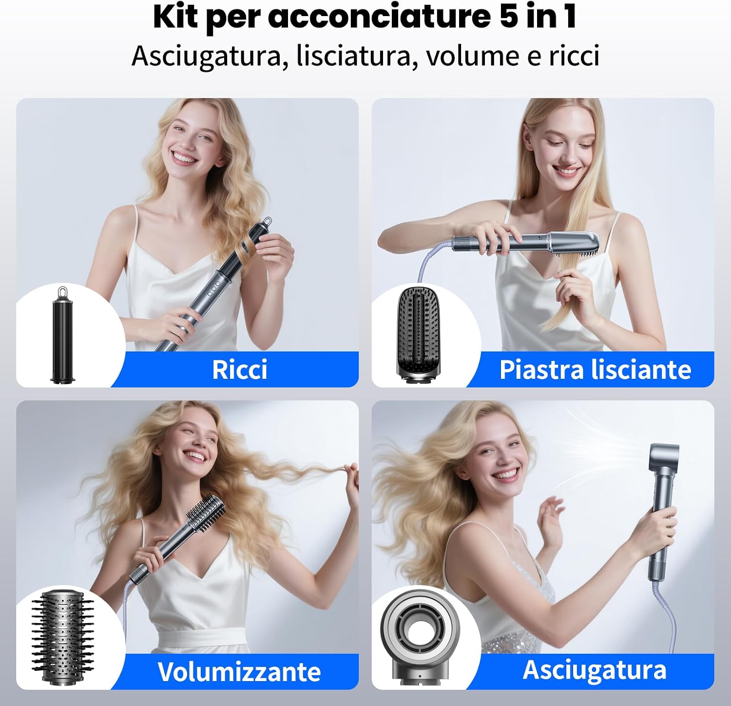 Detalle 2 de MANKIW Spazzola asciugacapelli 5 in 1: styling multifunzione con ricci automatici, motore brushless e ionizzazione