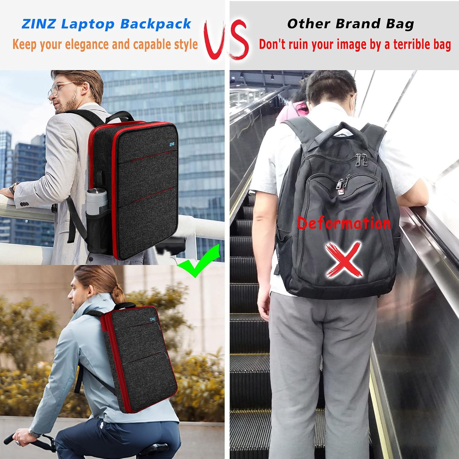 Detalle de ZINZ Slim & Expandable Laptop Backpack Water Resistant