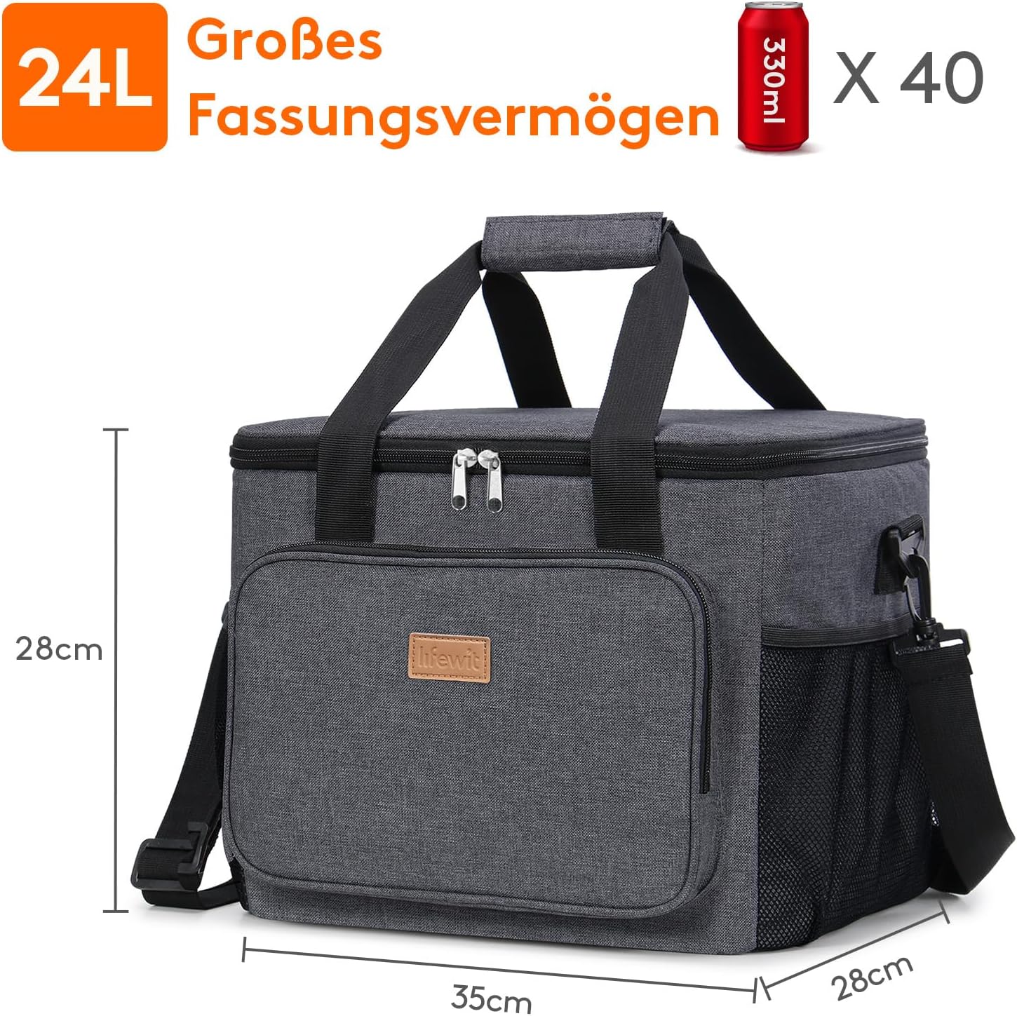 Thumbnail 2 de Lifewit 24L 40 Dosen Kühltasche klein – faltbar, wasserdicht & isoliert (dunkelgrau)