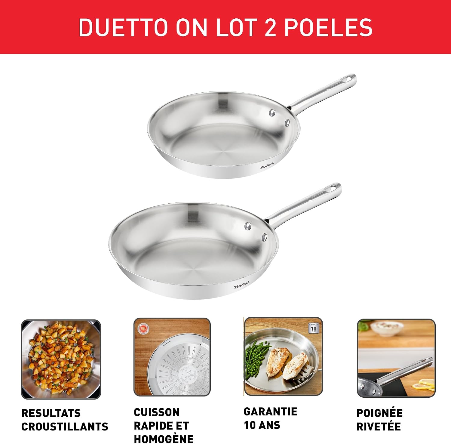 Thumbnail 2 de Tefal Duetto On Batterie 2 poêles 24/28 cm inox