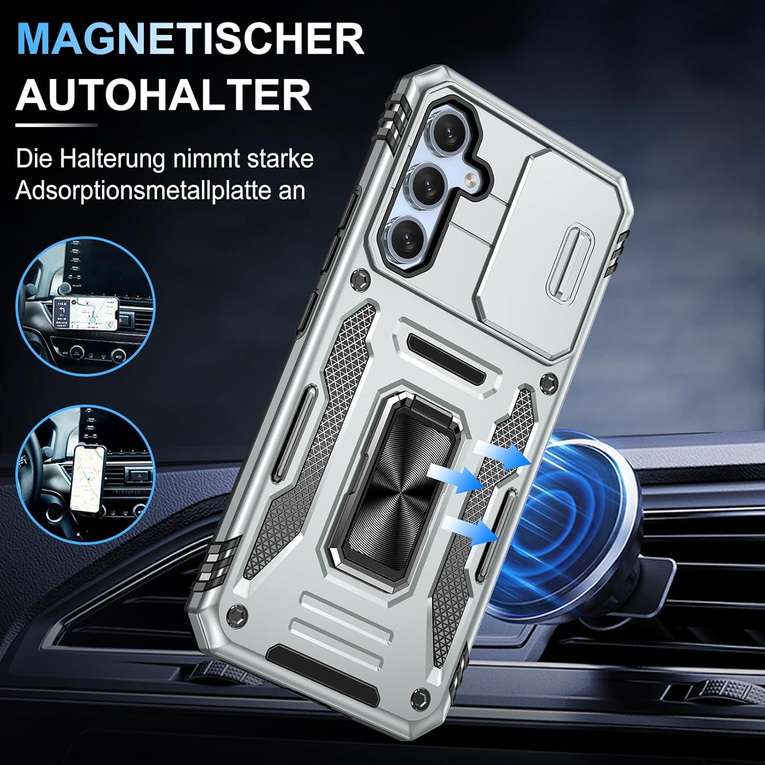 Thumbnail 4 de Vanki Handyhülle Galaxy A55 mit Slide Camera + 360° Metallring-Ständer – Stoßfest, Kameraschutz & Privacy