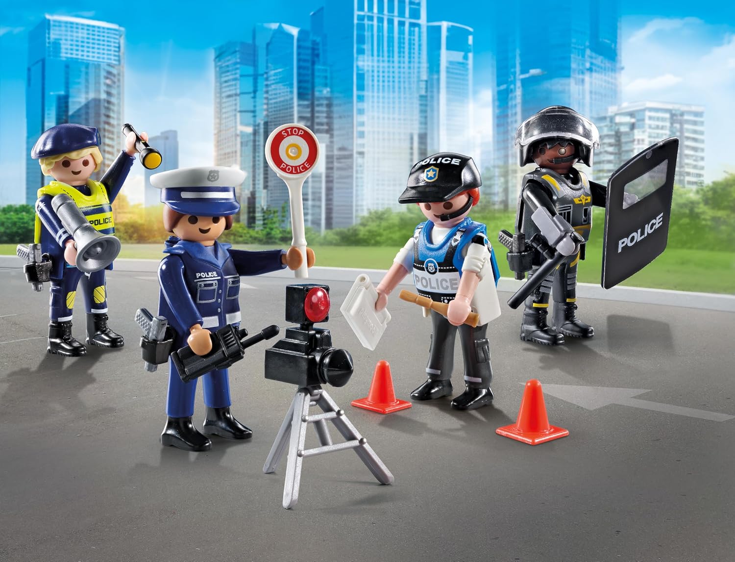 Detalle de PLAYMOBIL Figurenset Polizei – Rollen-Spiel mit 4 Figuren für Abenteuer im Polizeialltag ab 4 Jahren
