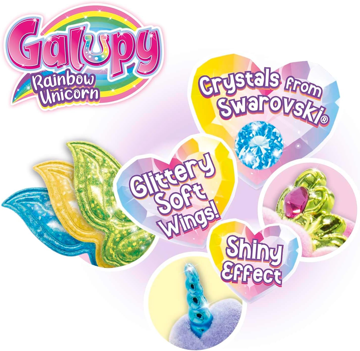 Detalle de Galupy Rainbow Unicorn 6-pack: statuette da collezione unicorni Arcobaleno con ali glitterate e cristallo Swarovski