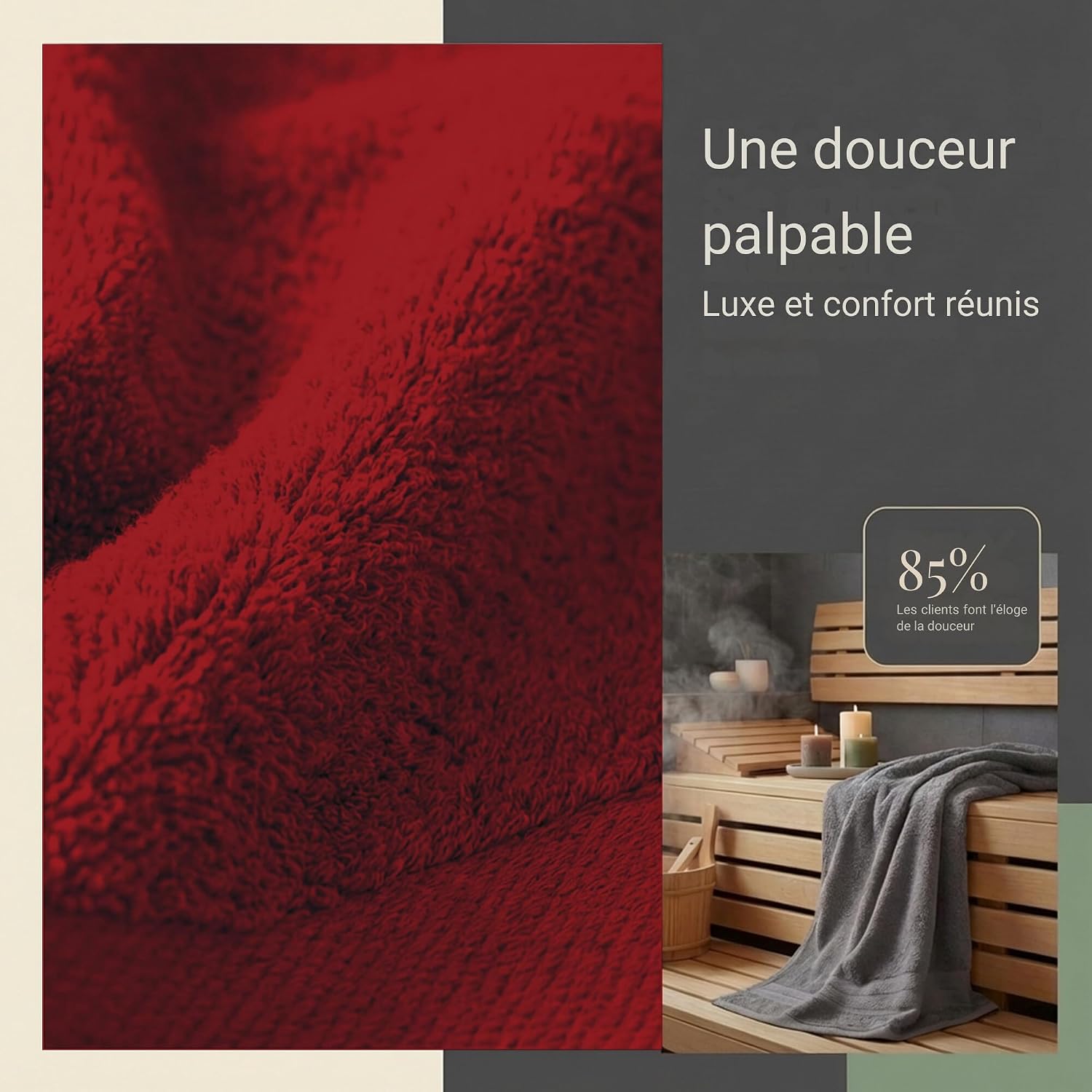 Detalle de Komfortec Lot de 2 Serviettes de Sauna 80 x 200 cm – 100% Coton XXL, Gris Anthracite et Rouge Aurore