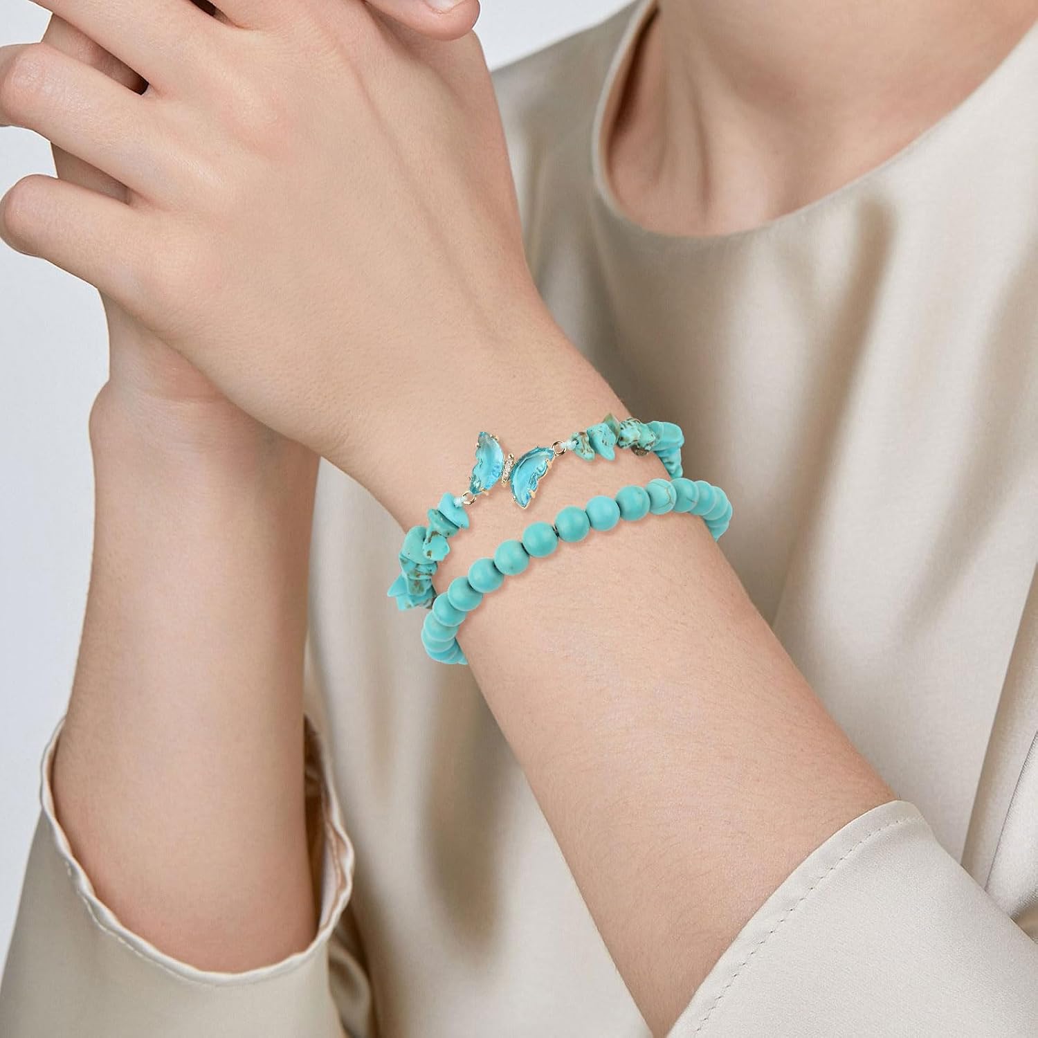 Detalle de Verstellbare Türkis Schmetterlings Armbänder 8mm