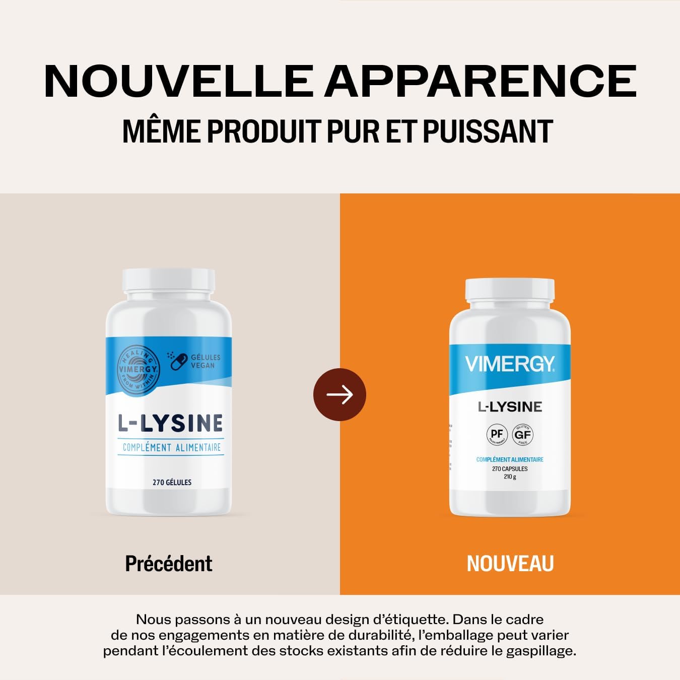 Detalle de Vimergy L-Lysine 500 mg — Gélules véganes, 270 portions