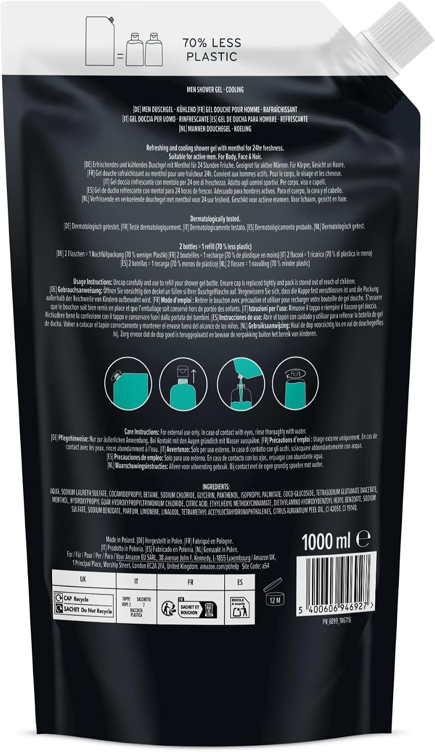 Thumbnail 5 de by Amazon Gel douche Sport 3-en-1 pour homme (Recharge) — 2 x 1 000 ml