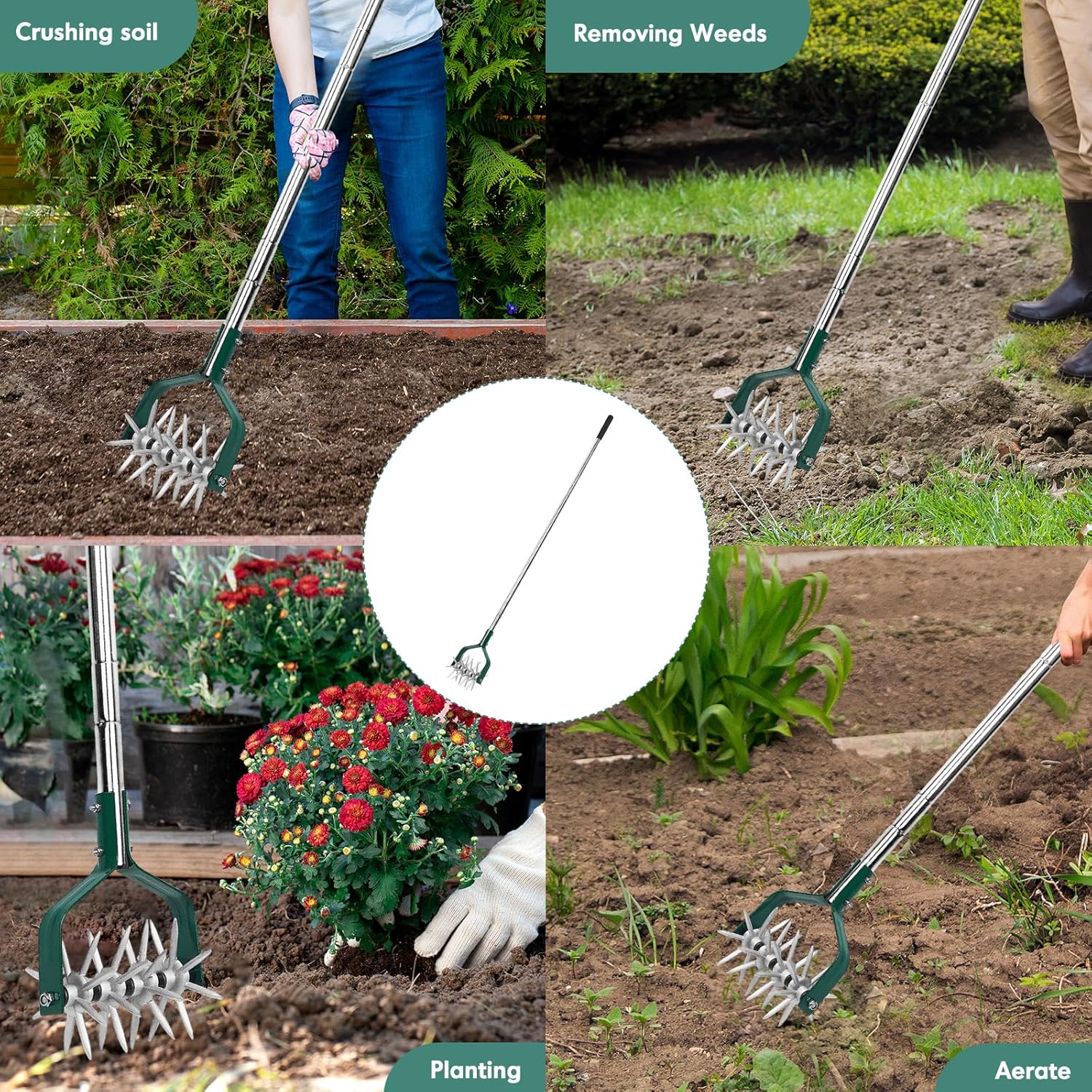 Thumbnail 6 de YEELOR Motoculteur de jardin avec manche réglable en acier inoxydable – pratique pour petits jardins