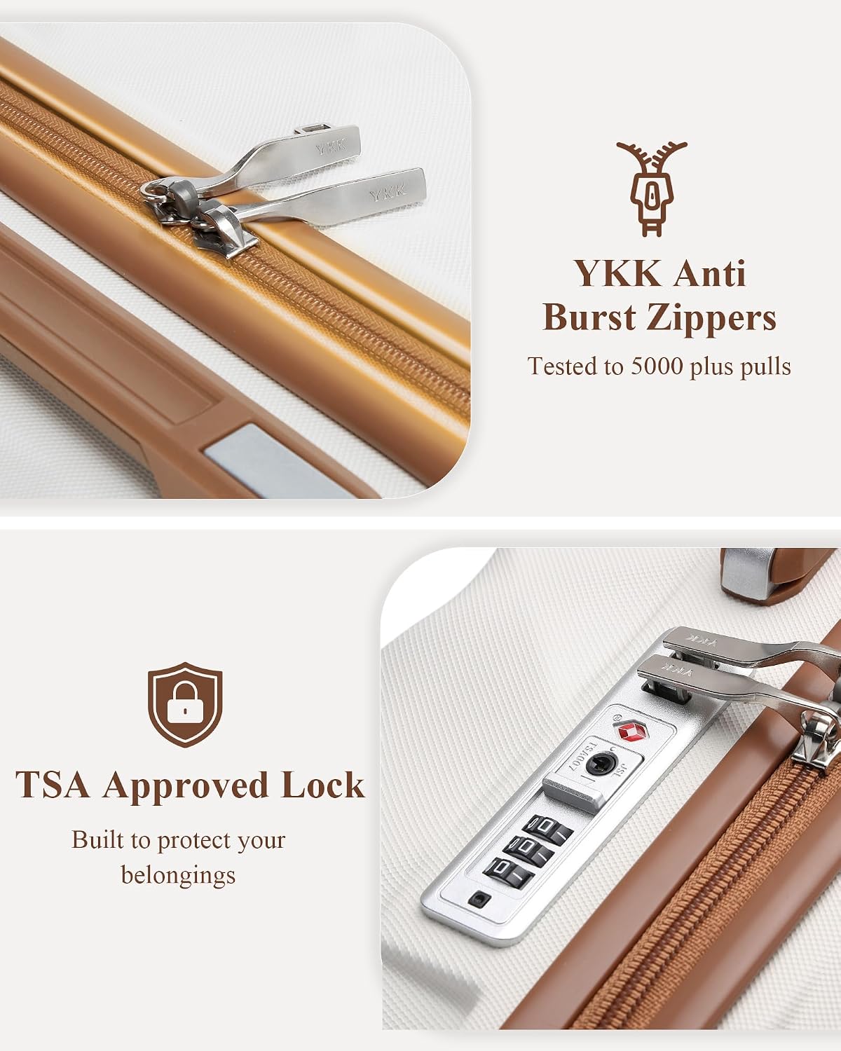 Detalle de British Traveller Valigia Trolley 54CM 20'' ABS+PC con Ruote Girevoli, TSA e Lucchetto – Bianco