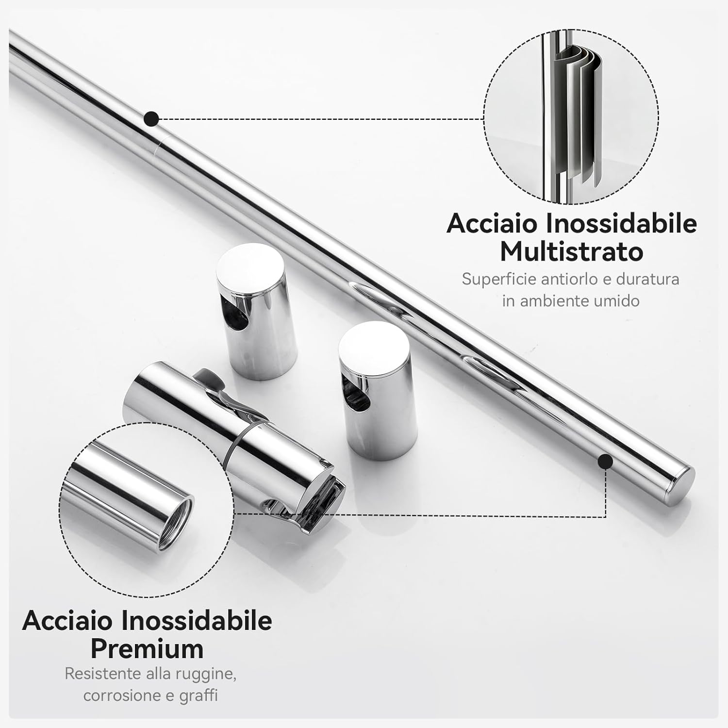 Thumbnail 6 de Auralum Asta Doccia 70cm con Mensola XXL: Colonna Doccia in Acciaio Inox Cromato, Installazione senza Foratura