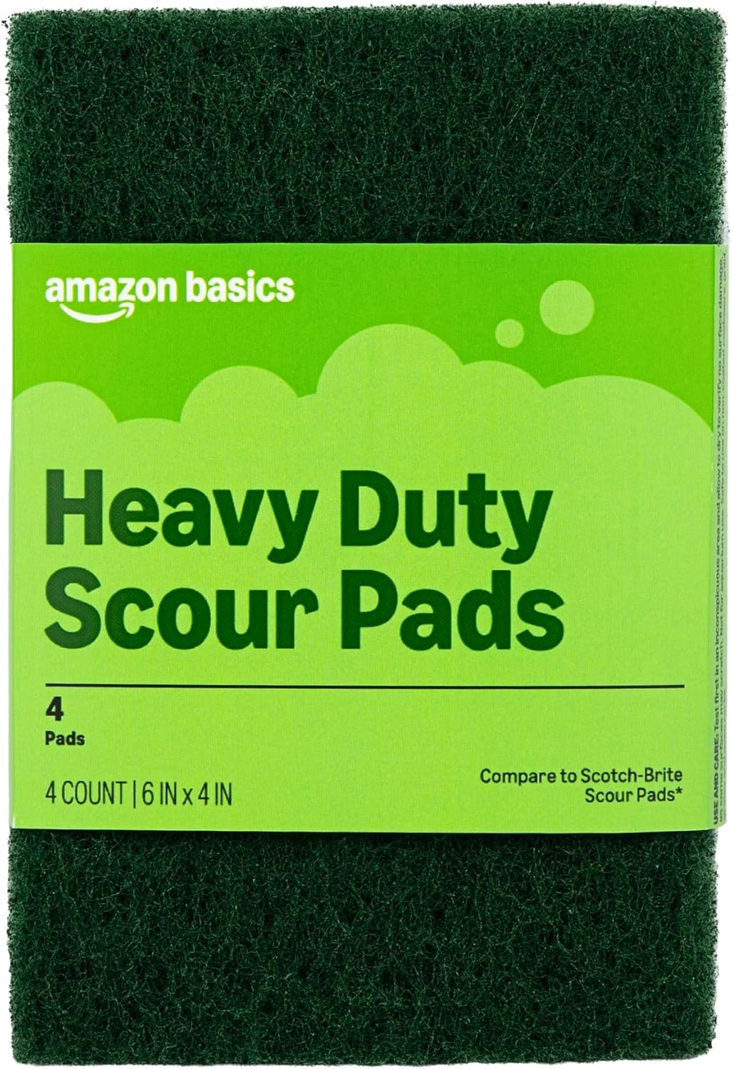 Amazon Basics Heavy Duty Scour Pads, Dish Scrubber for Kitchen + Outdoor (4 Count)