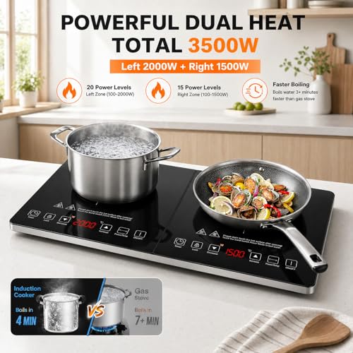 Detalle de AMZCHEF Plaque Induction 2 Feux – Tables de cuisson à Induction avec Contrôle Indépendant, 3500 W
