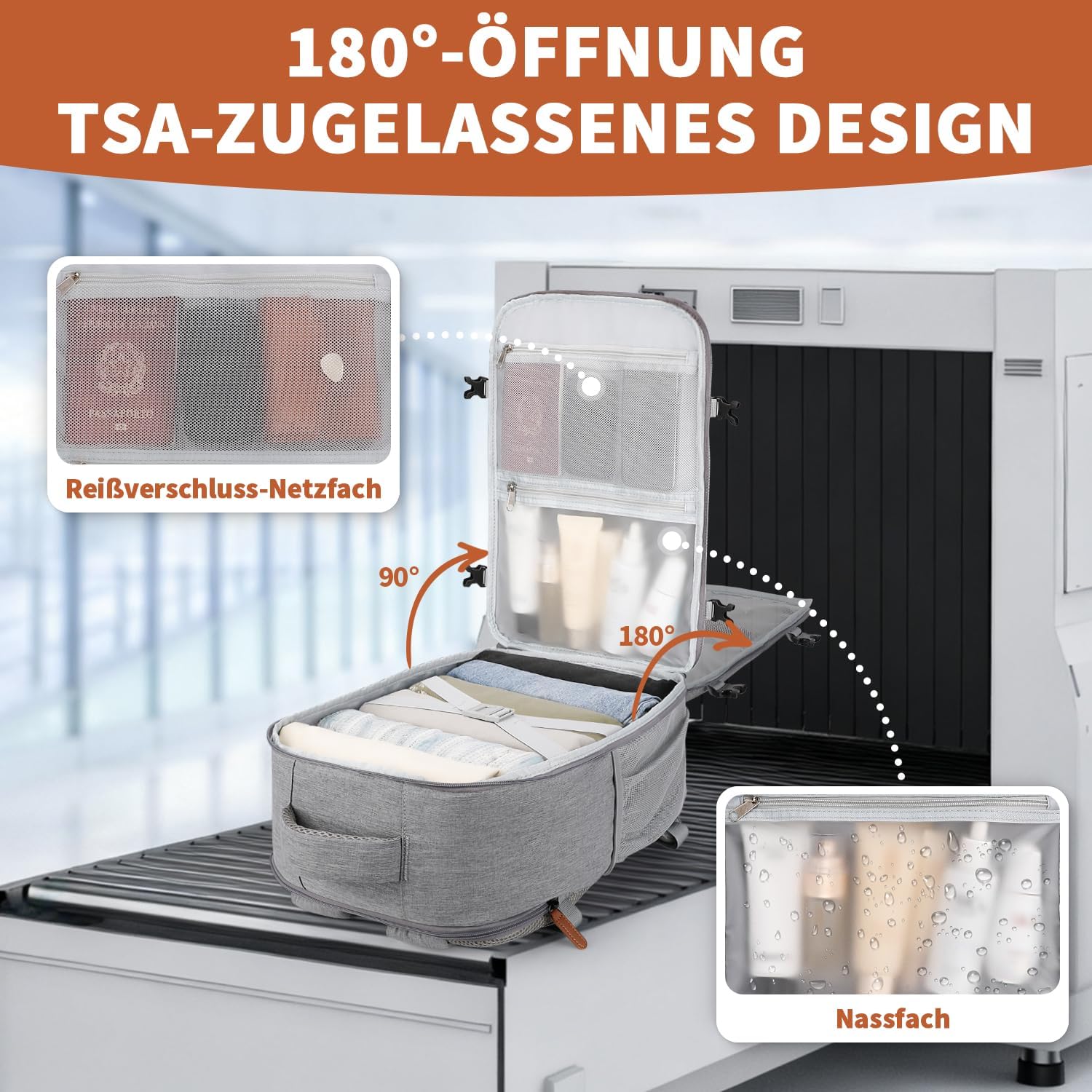 Detalle 2 de ZOMFELT Handgepäck-Rucksack 40x30x20 (24 l) für Ryanair & 15,6-Zoll-Laptop, grau