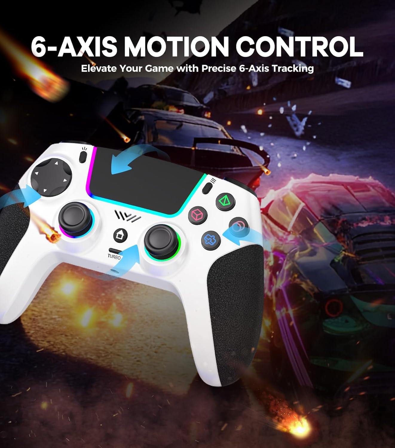 Thumbnail 5 de SFGSUP Wireless Controller for PS5/PC/Mac/iOS/Android/Steam Deck with Hall Effect Joysticks, RGB Lighting & 1500 mAh Battery (White & Black)