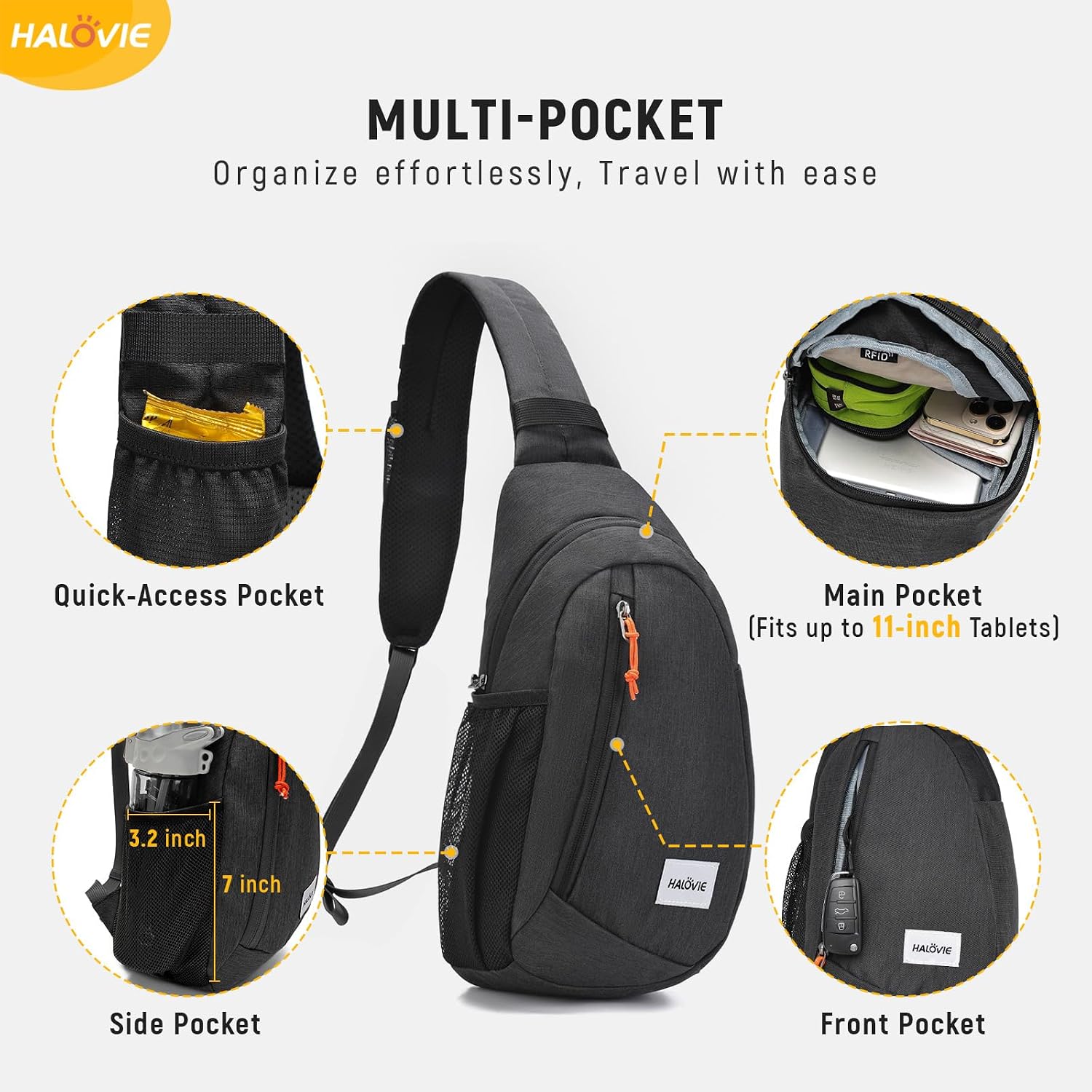 Detalle 1 de HALOVIE Mochila Bandolera 9L