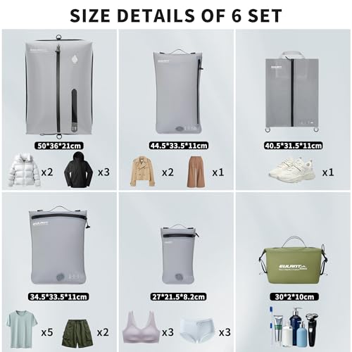 Detalle de EULANT: Juego de 6 Bolsas de Embalaje a Vacío para Maleta con 4 Botes, 1 Bolsa para Zapatos y 1 Bolsa Impermeable (IPX8)