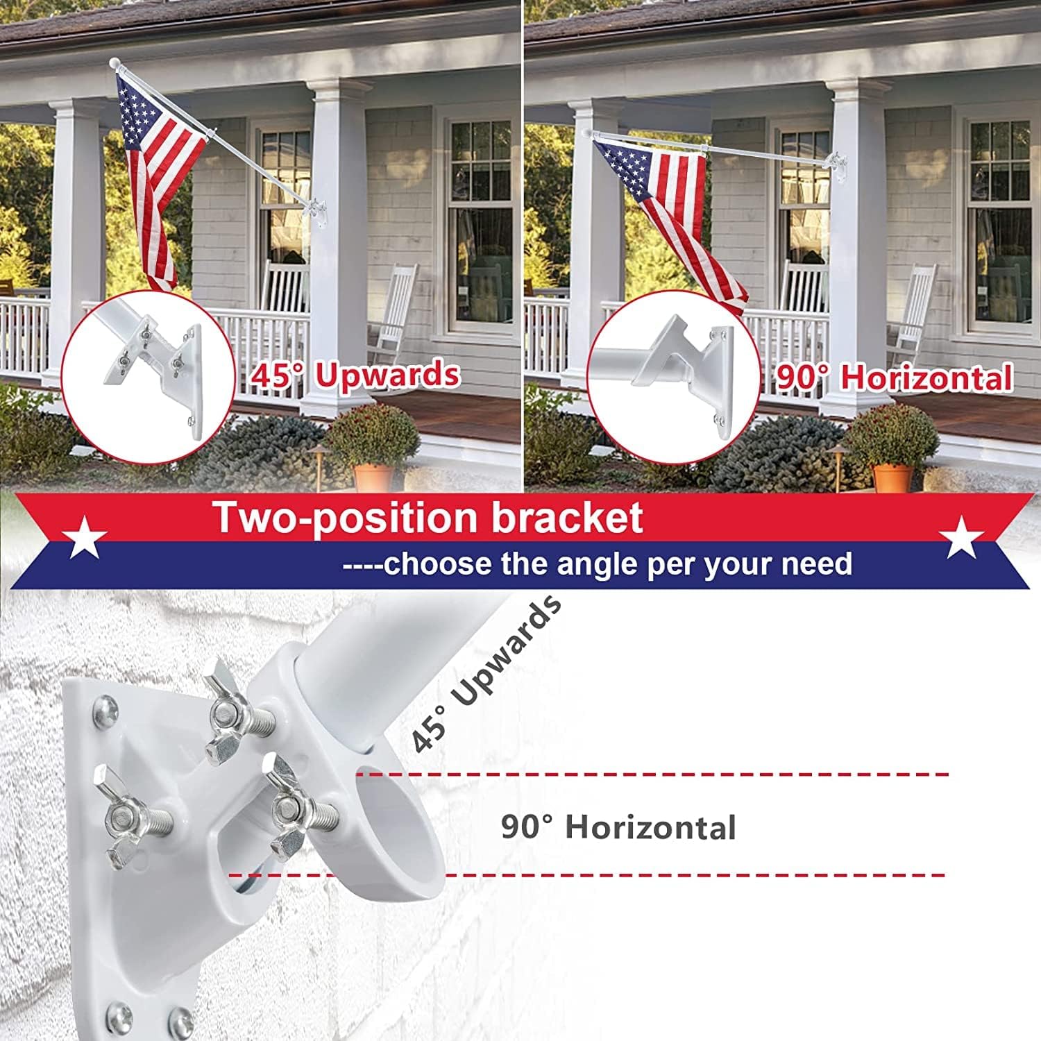 Detalle 1 de cogardenshower 5ft Flagpole Kit, 1-Inch Metal Pole with Two-Angle Mount