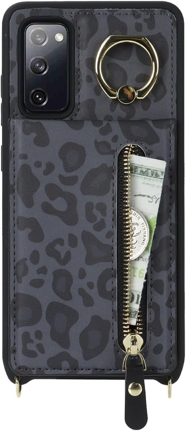 Thumbnail 6 de Zouzt Wallet Case with Cord and Card Holder for Samsung Galaxy S20 FE (Black Leopard)