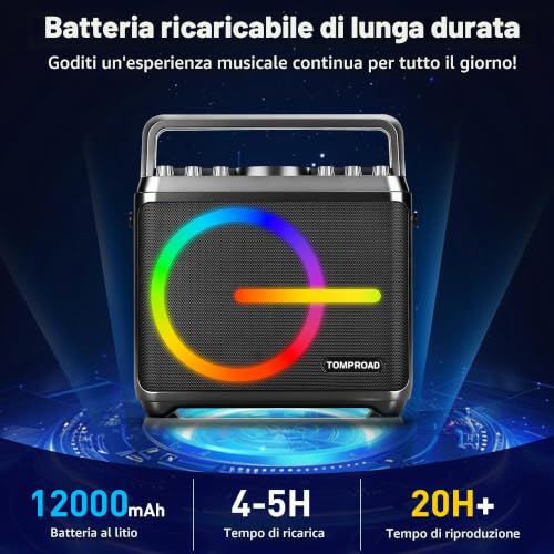 Detalle de Macchina per karaoke TOMPROAD: PA portatile con 2 microfoni wireless, luci LED e Bluetooth