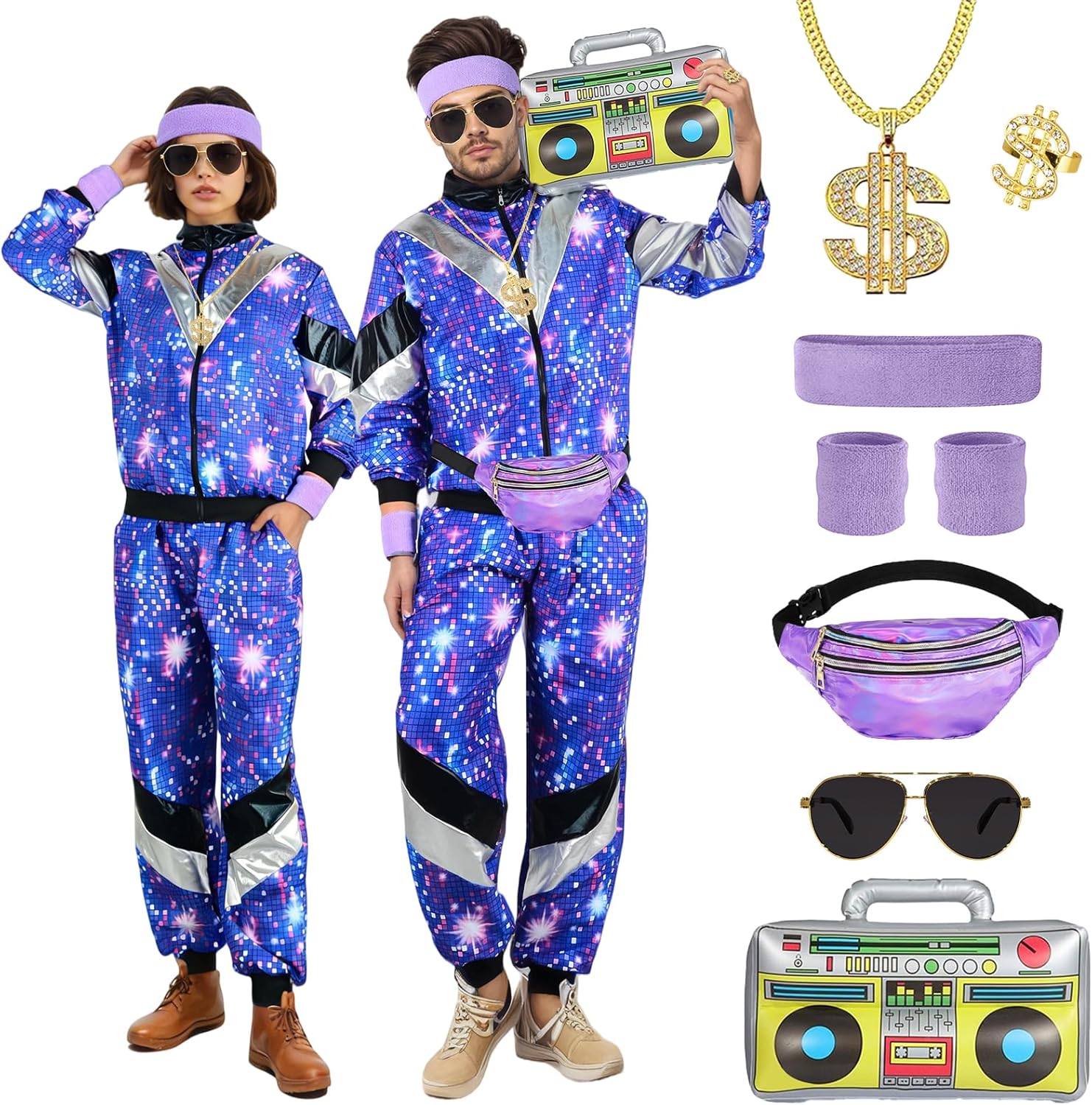 BITOYO Disfraz Años 80 Unisex Chándal Retro