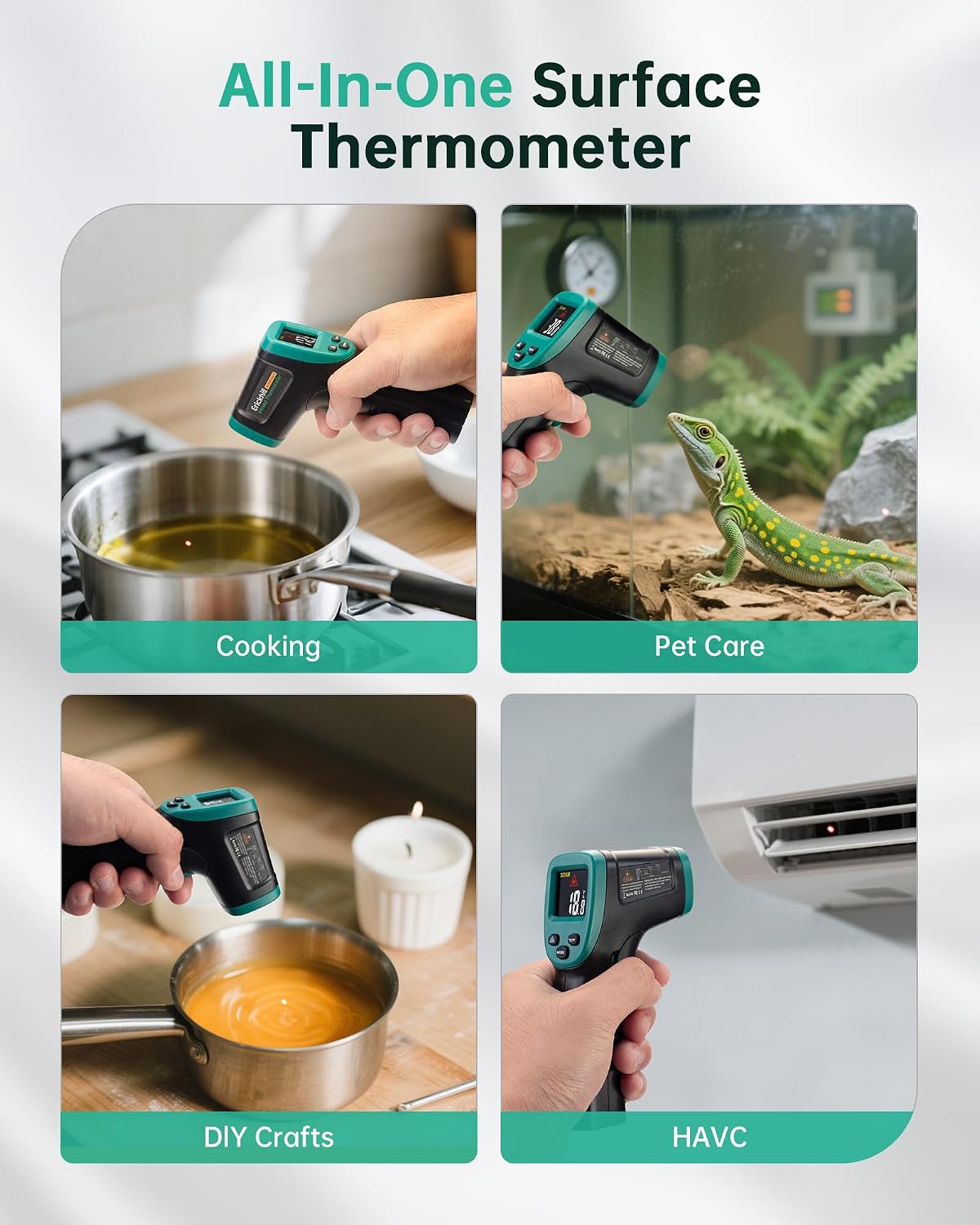 Detalle de ERICKHILL Infrared Thermometer -50℃ to 800℃ with Adjustable Emissivity, Laser Guidance & Backlit LCD (Dark Green)