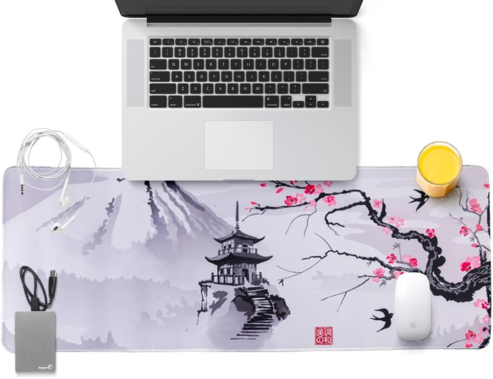 Detalle 1 de lachineuse XXL-musmatta med japanskt körsbärsmotiv, Fuji och pagod