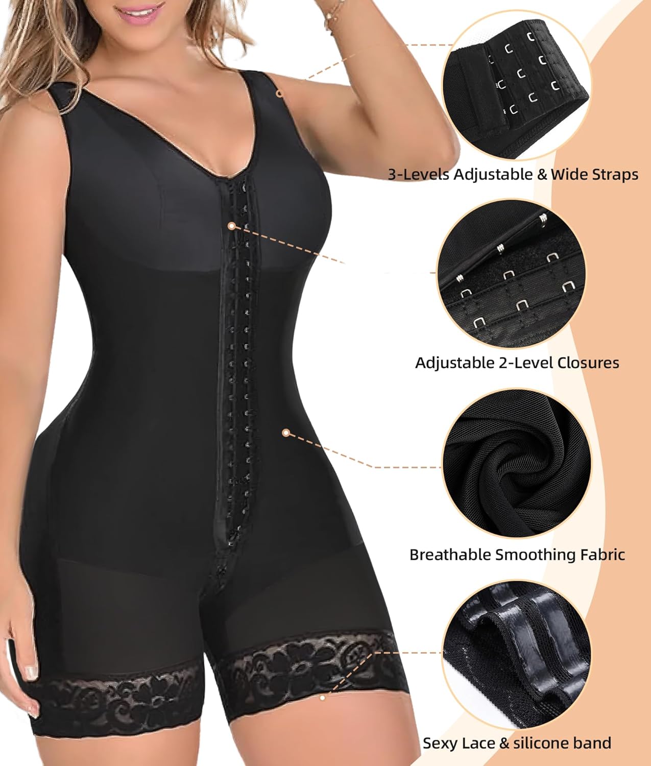 Thumbnail 4 de YIANNA Colombian Shapewear Full Body Shaper with Zipper Crotch and Butt Lifter