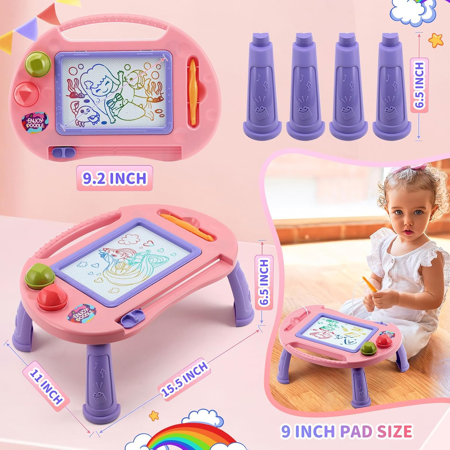Detalle 1 de BABLOCVID Magnetic Drawing Board for Toddlers, 4-Color Screen, Pink