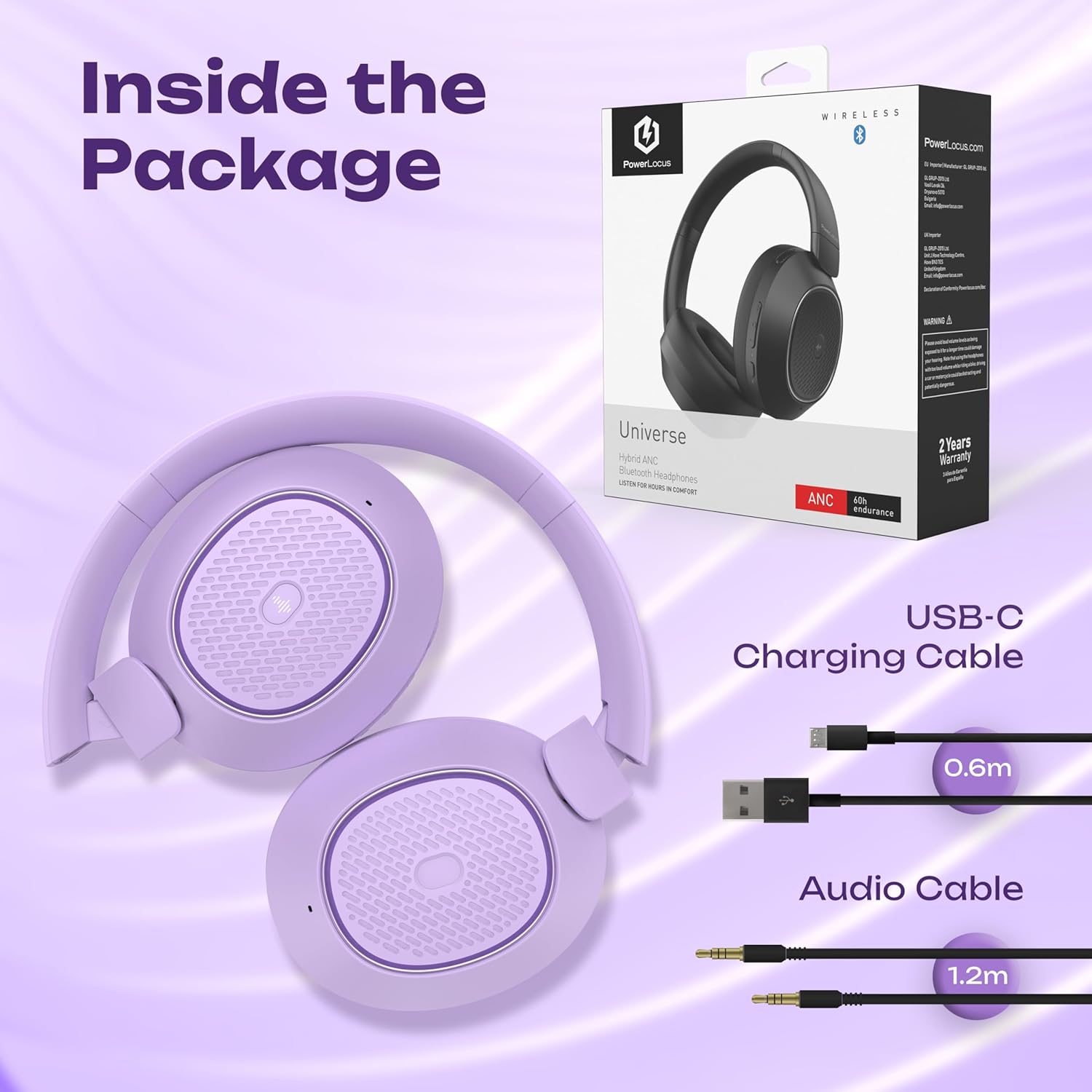 Thumbnail 6 de PowerLocus Universe: Cuffie Wireless con Cancellazione del Rumore Attiva Ibrida (Viola)