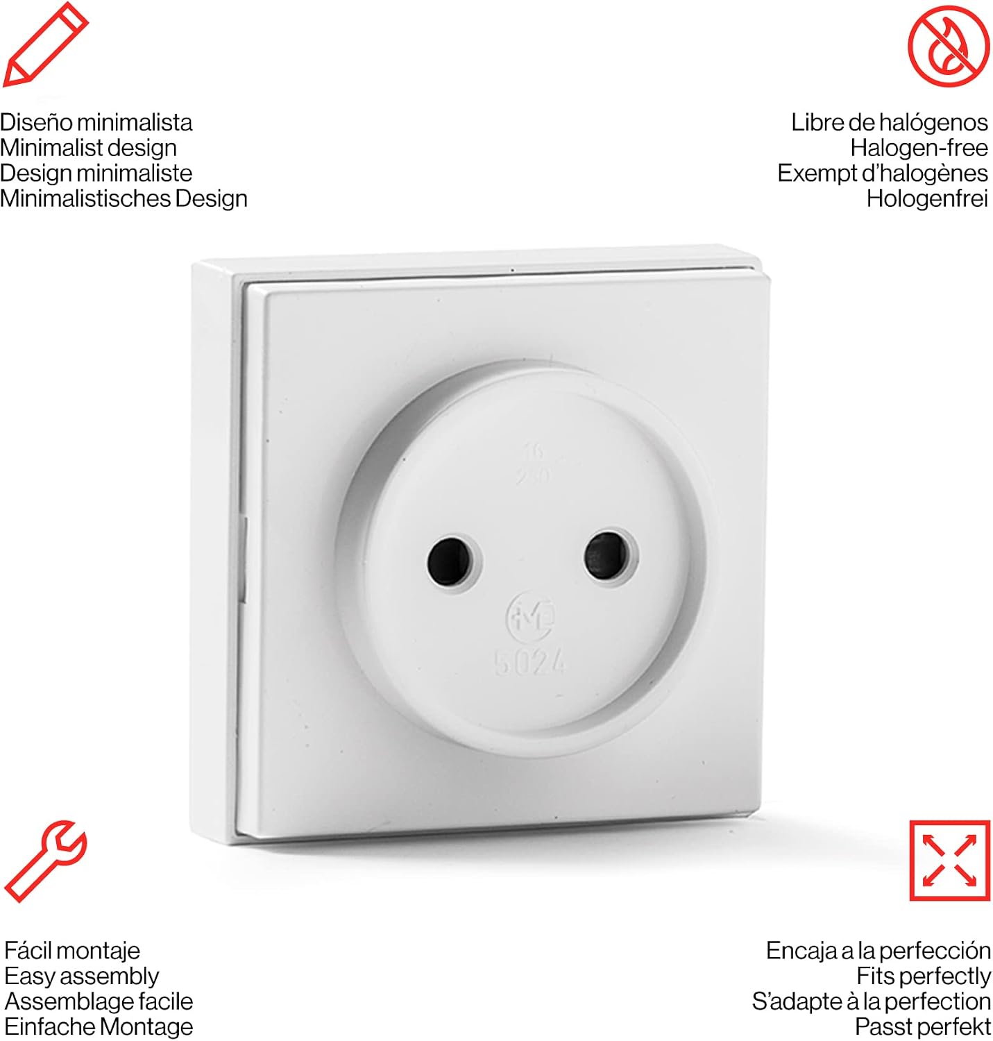 Detalle 2 de FAMATEL Prise sans TT Surface 65×65 mm – 16 A, 250 V, Série 5000, Blanc
