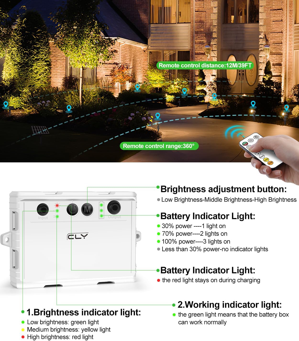 Thumbnail 5 de CLY faretto solare da giardino con telecomando, IP66, 2700/4000/6000 K e timer