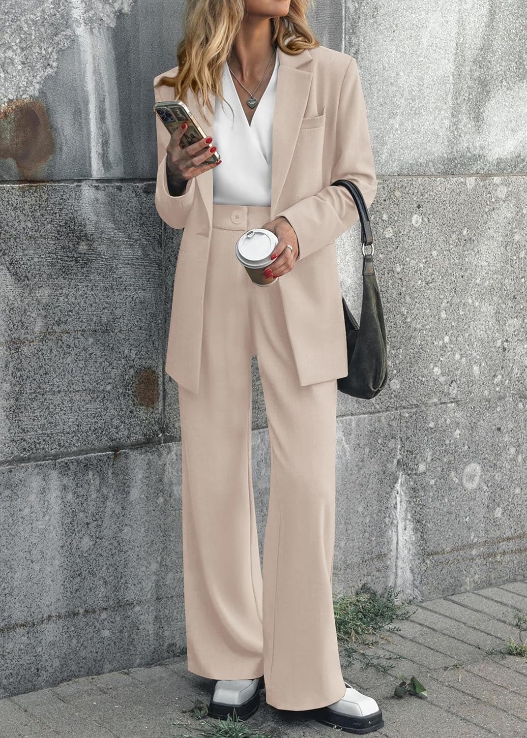 Detalle de KIRUNDO Women’s 2-Piece Suit Set: Oversized Blazer + Wide-Leg Pants for Business Casual Dressy Looks