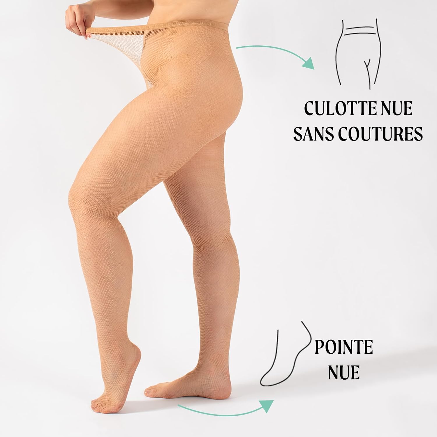 Detalle 2 de CALZITALY Collants Résille Petite Effet Rétro Vintage – Noir et Naturel, tailles S à 4XL, Fabriqué en Italie