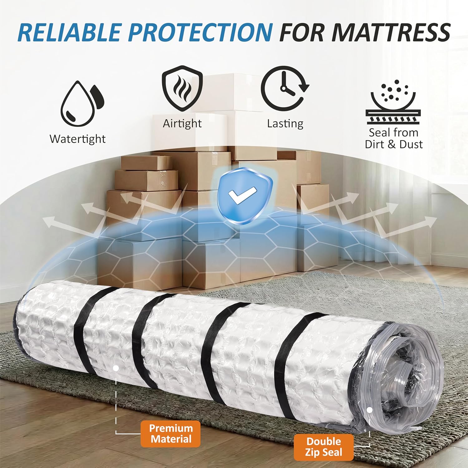 Detalle de Storage Logic Foam Mattress Vacuum Bag for Moving & Storage (Twin/Twin XL) with Straps