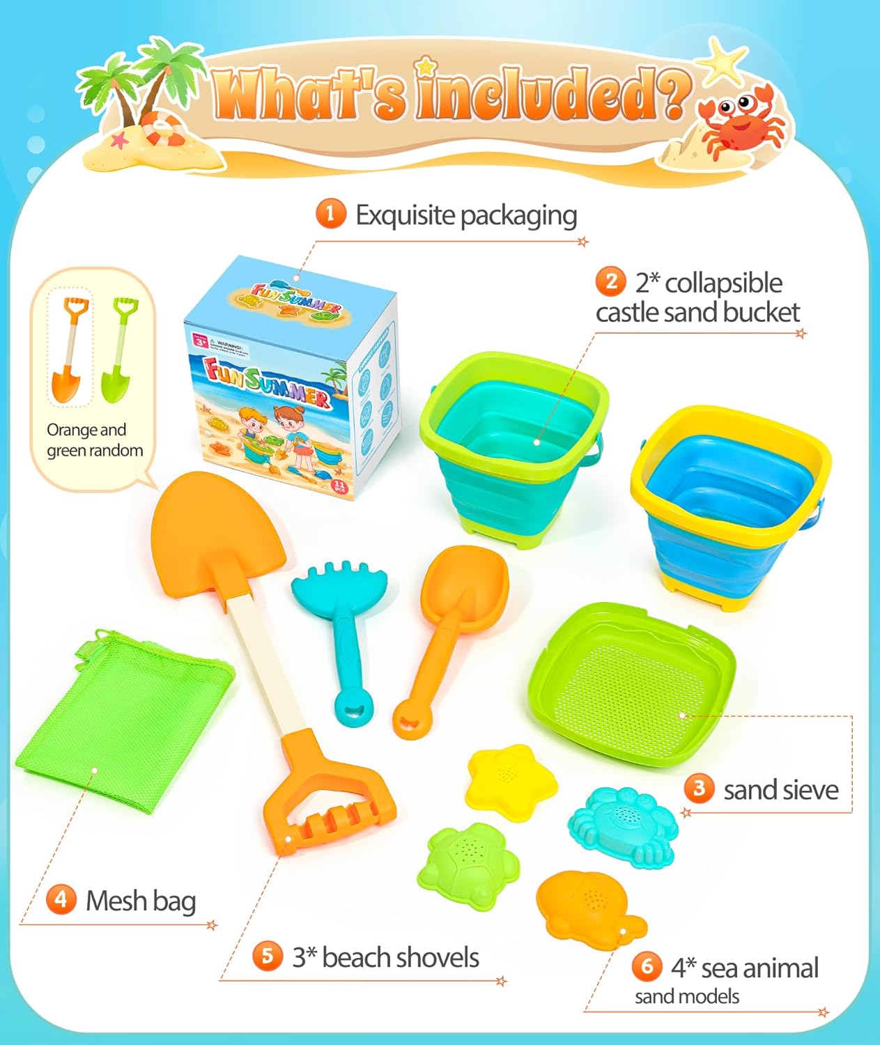 Thumbnail 6 de DUDUCOFU Collapsible Beach Sand Toys Set – 11 Pcs for Kids and Toddlers