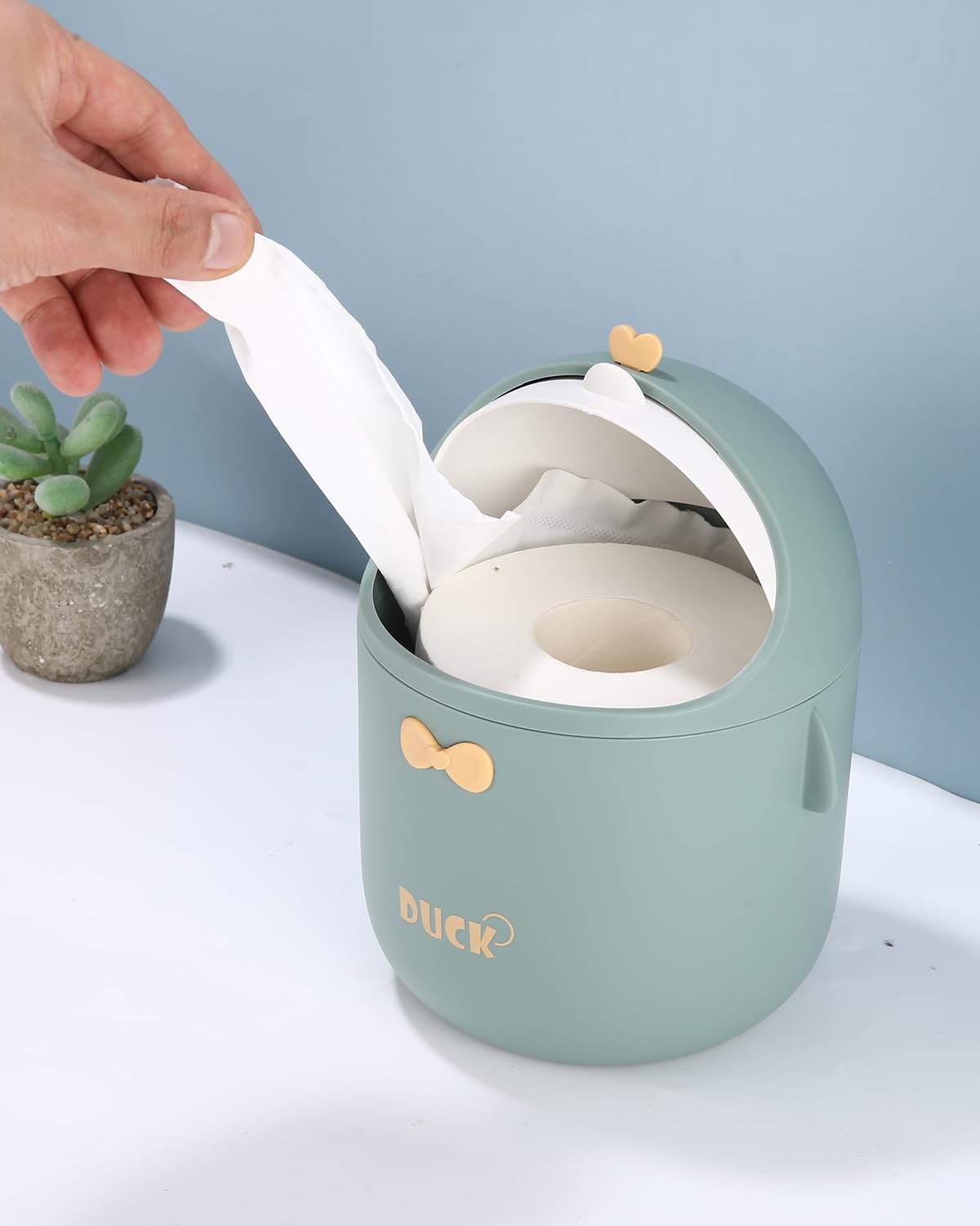 Detalle de Huifoo mini-tafelafvalbak met drukdeksel, groen polypropyleen