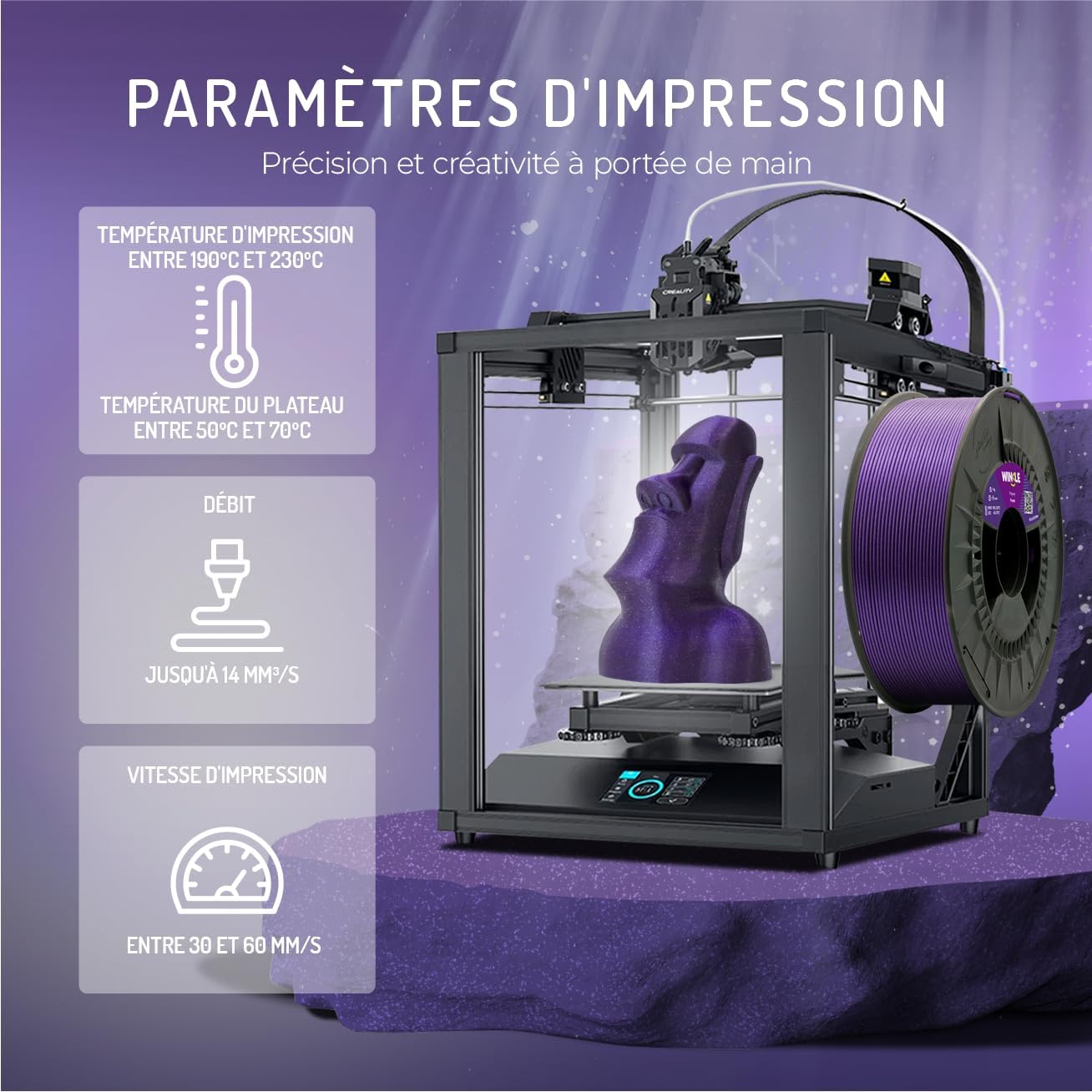 Detalle 1 de WINKLE Filament PLA 1,75 mm Noir Galaxy 🖨