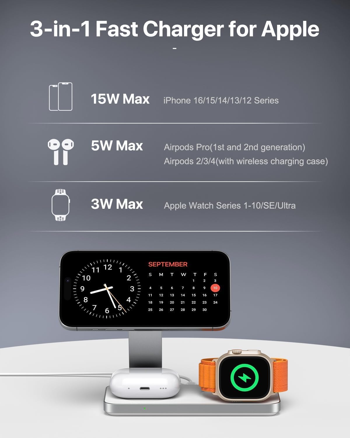 Thumbnail 4 de Caricatore wireless 3 in 1 con Mag-Safe per iPhone, Apple Watch e AirPods Pro