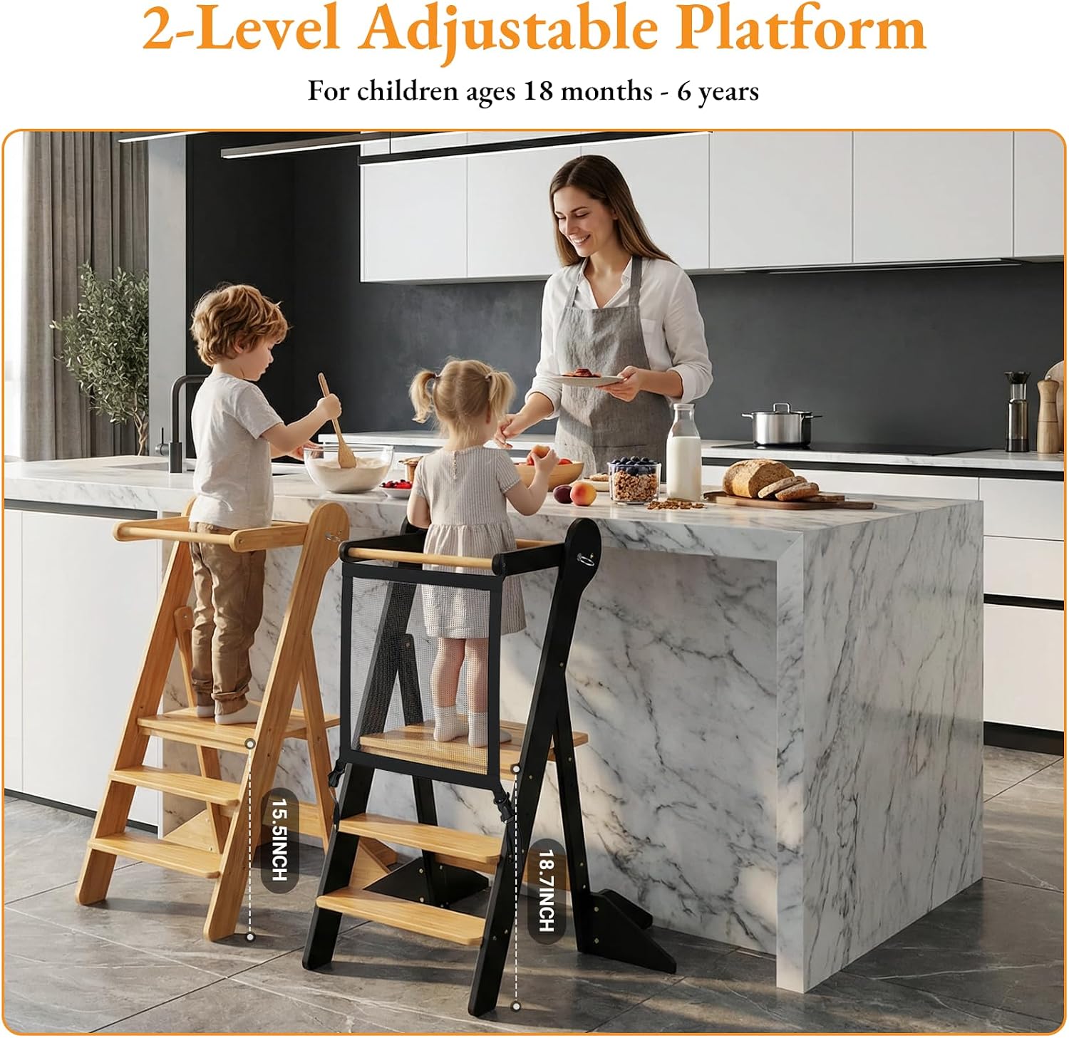 Thumbnail 2 de COSYLAND Foldable Toddler Standing Tower with Adjustable Height and Safety Net, Ages 18 Months–6 Years