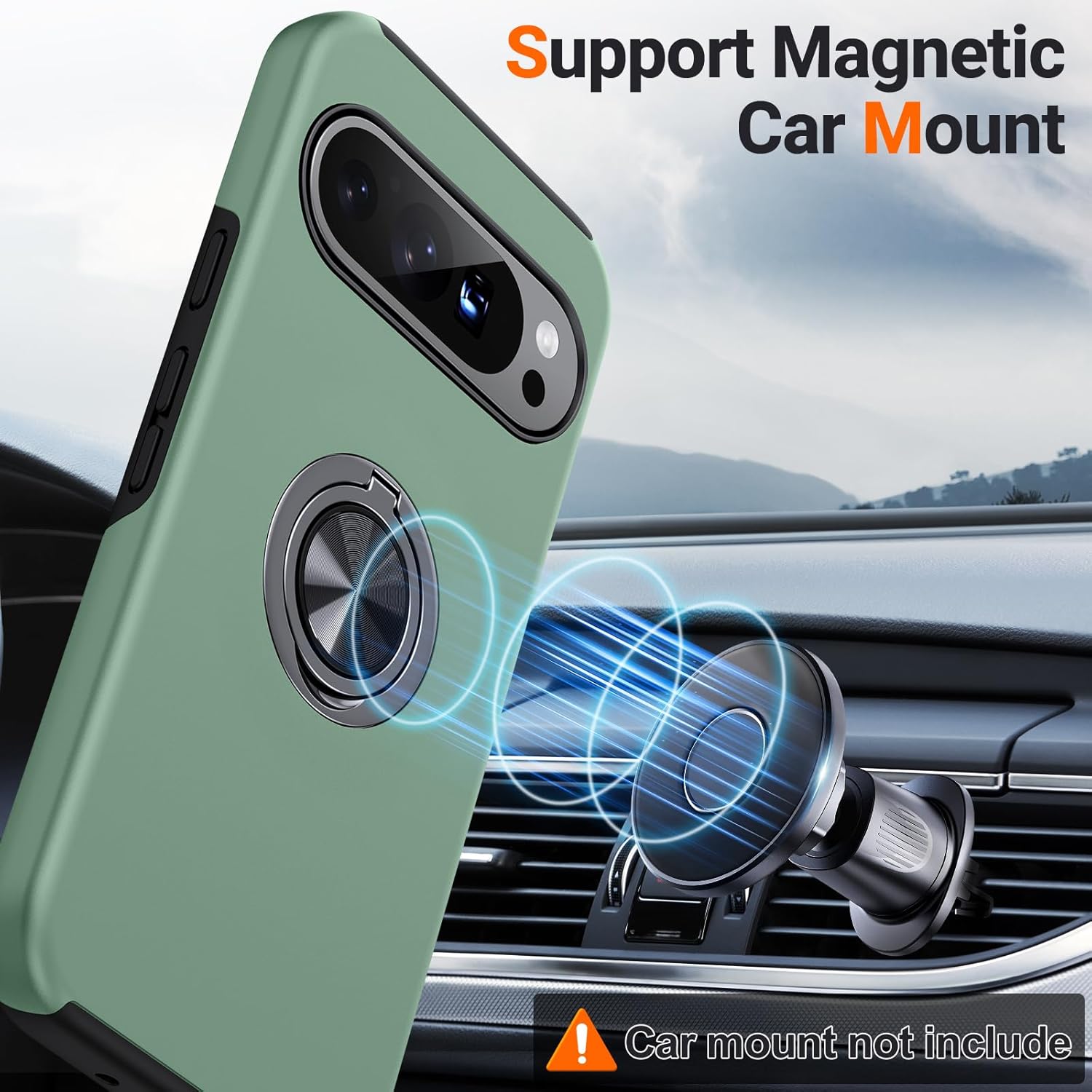 Detalle de AOUIA 360° Spin Stand Case for Google Pixel 9 (Alpine Green) — Slim, Drop-Proof Protection