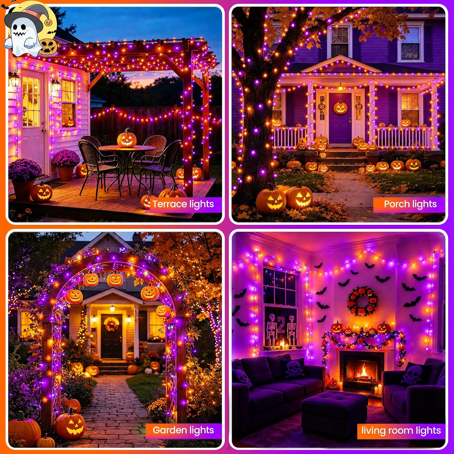 Thumbnail 6 de Moettany Solar Halloween String Lights, 100 LEDs, 45 ft, Orange and Purple