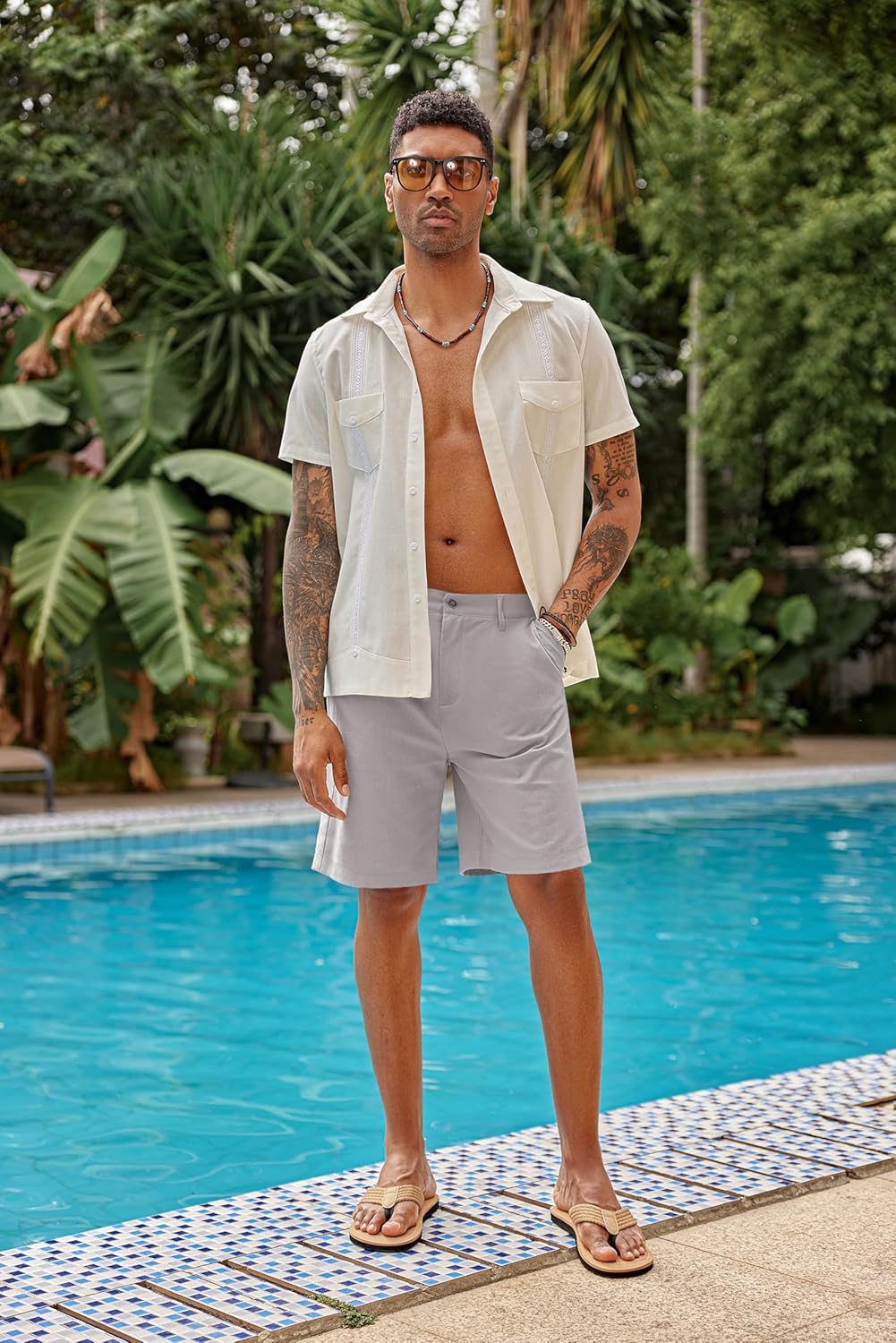 Thumbnail 1 de COOFANDY Short Lin Homme Bermuda avec Zip – Kurz en lin mélange, taille élastiquée et poches
