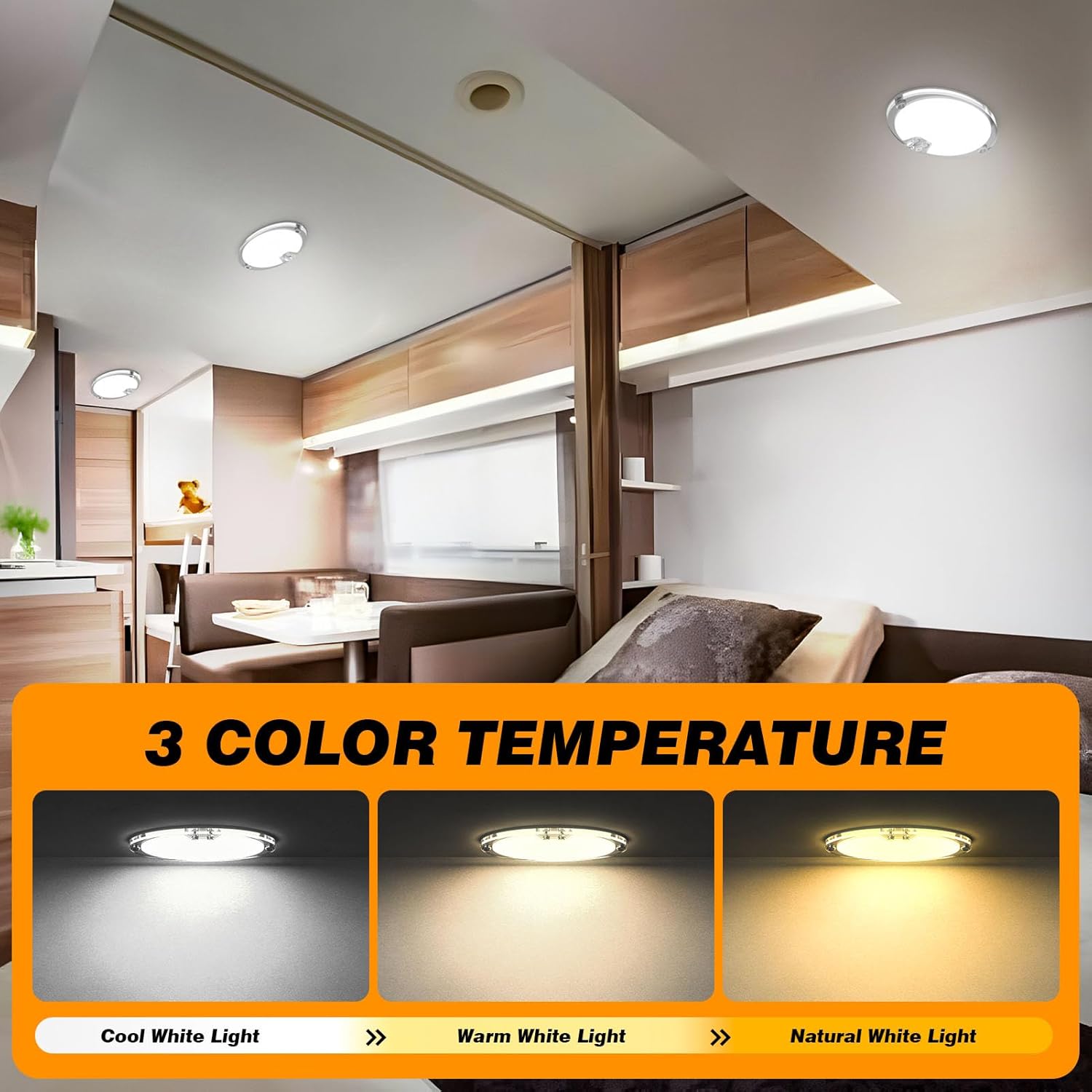 Thumbnail 2 de Kriogor 12V LED Caravan Interior Ceiling Light with Remote (54 LEDs, Dimmable, 3 Colours)