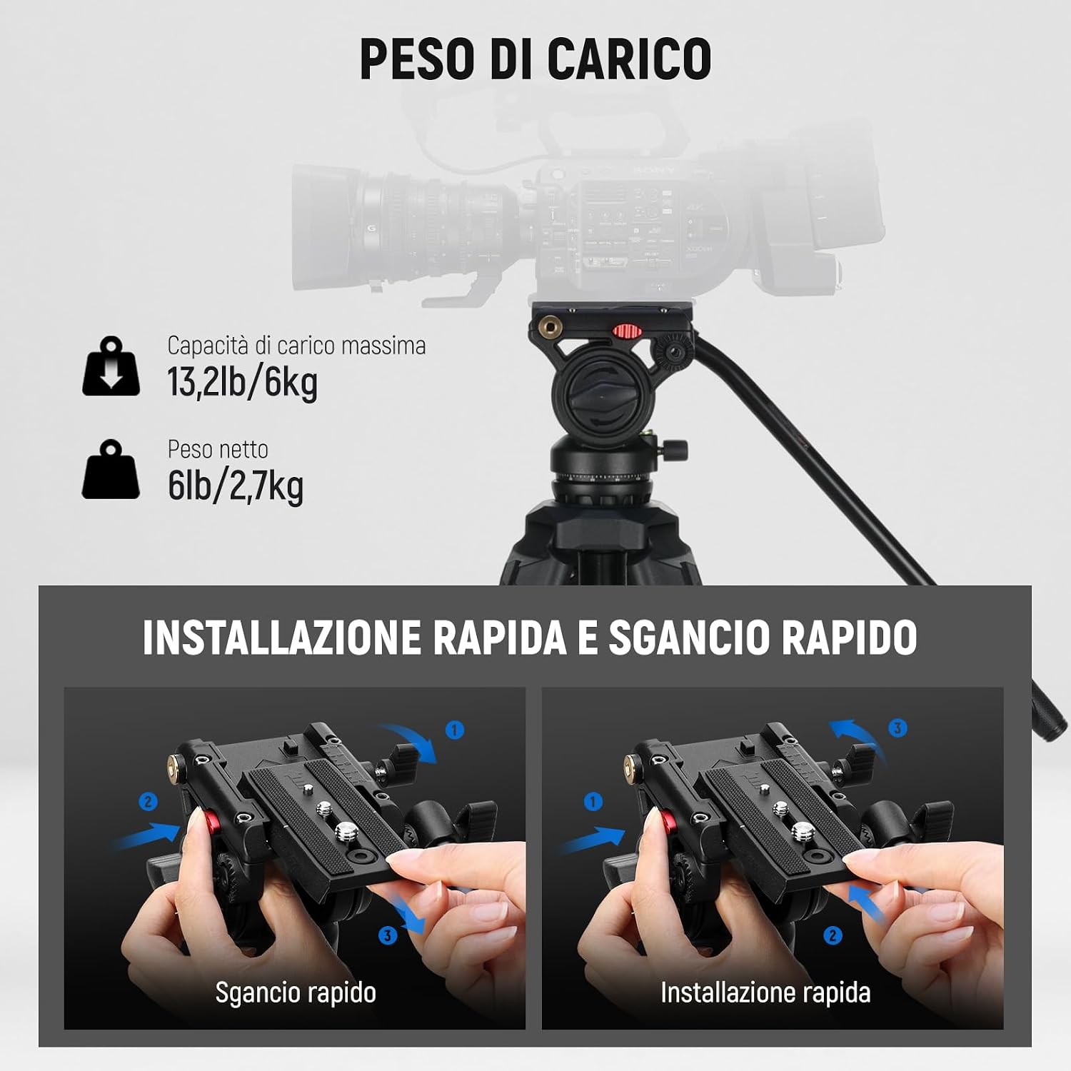 Thumbnail 2 de NEEWER TP73 treppiede video 6kg compatibile DSLR