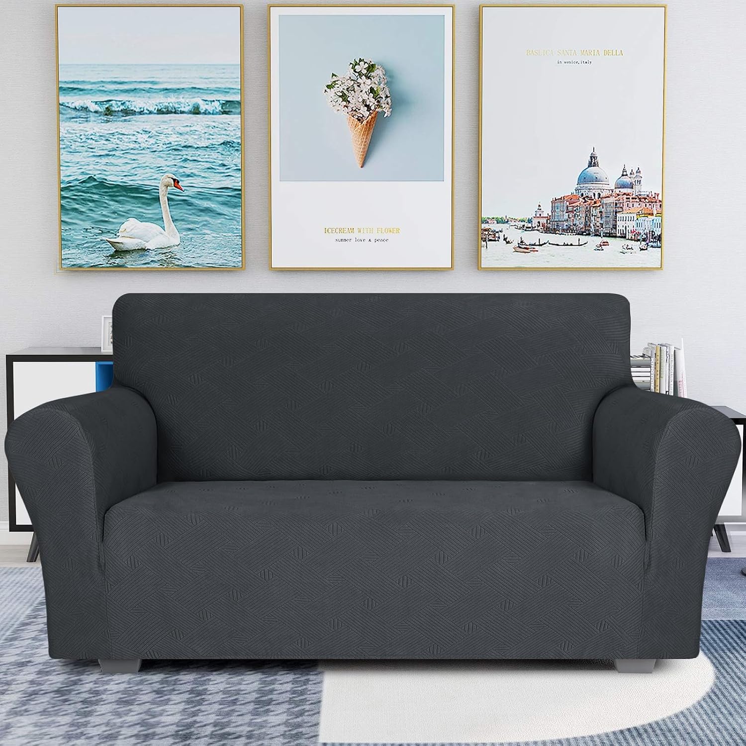 Detalle 2 de Ystyle Housse Canapé 2 Places Accoudoirs Gris Foncé