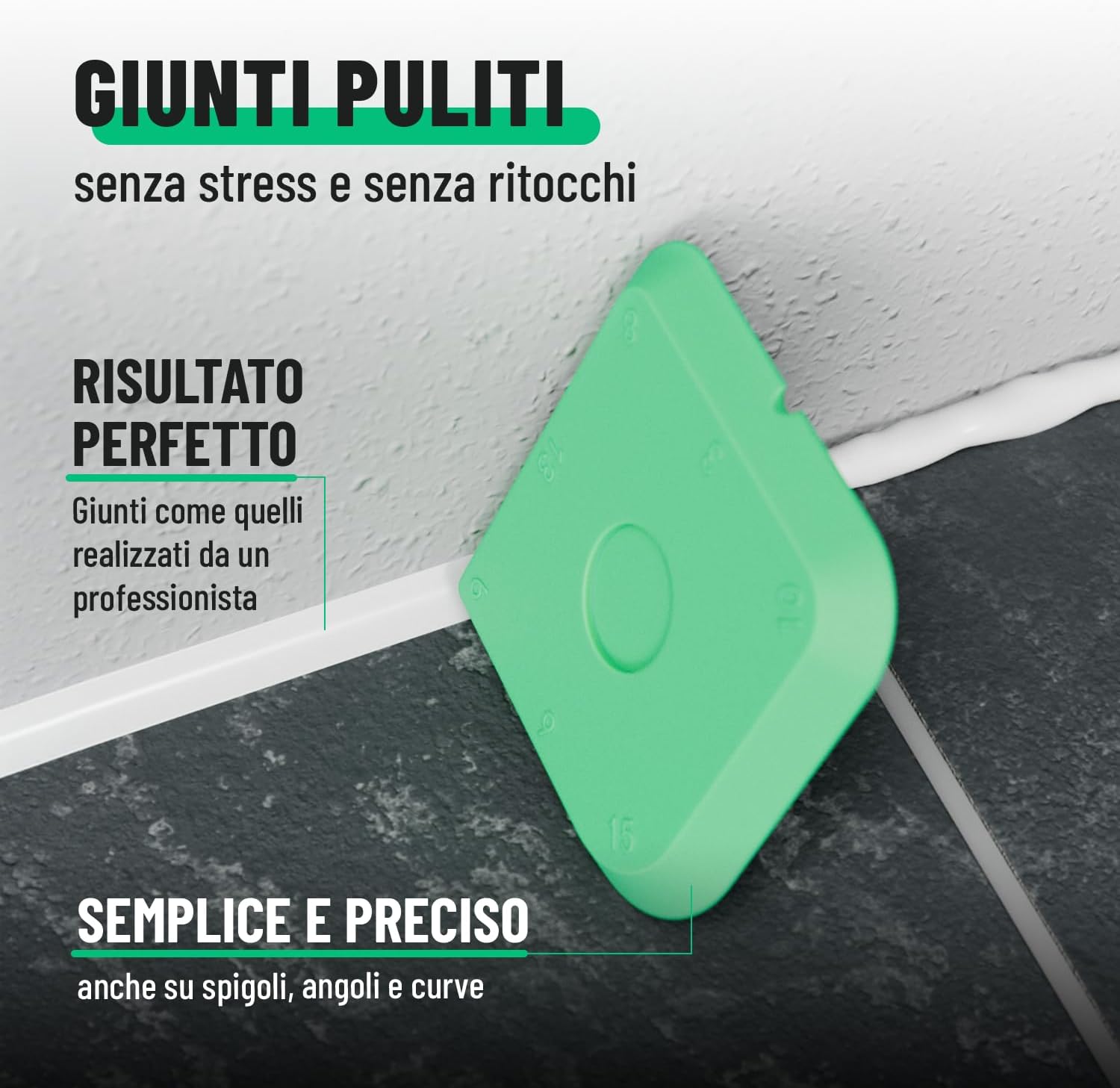 Detalle 2 de Set 7 pezzi Spatola per silicone per rifinitura Greate: 5 tira-fughe flessibili + asta tira-fughe e rimuovi silicone
