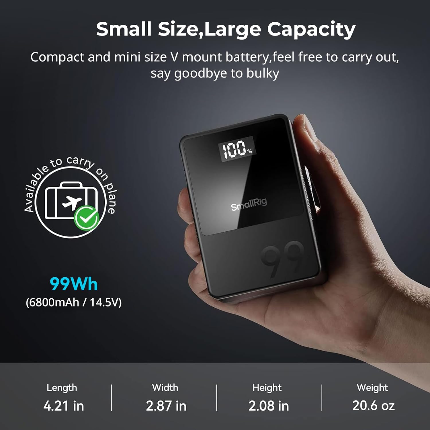 Detalle de SmallRig V Mount Battery VB99 (99Wh) with PD 100W fast charging and OLED screen