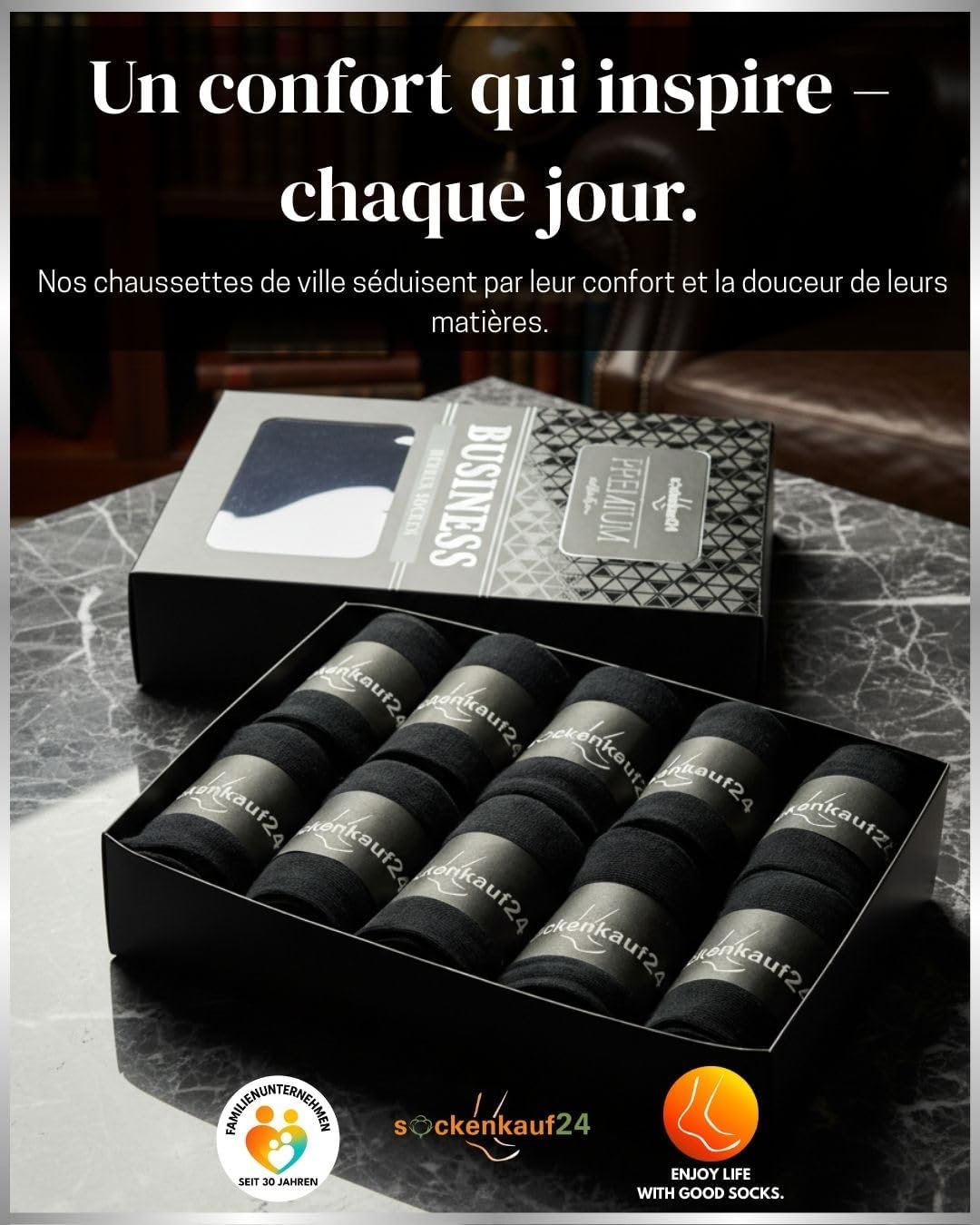 Detalle de Chaussettes Homme Business Noir (lot de 10) en coton respirant – Confort au quotidien