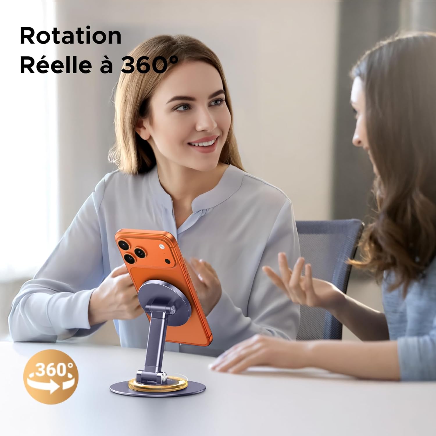 Thumbnail 2 de Support téléphone magnétique de bureau UGREEN (aimant N52) avec rotation 360° et pliage, compatible MagSafe iPhone 16/15 et Samsung S24 Ultra – Gris