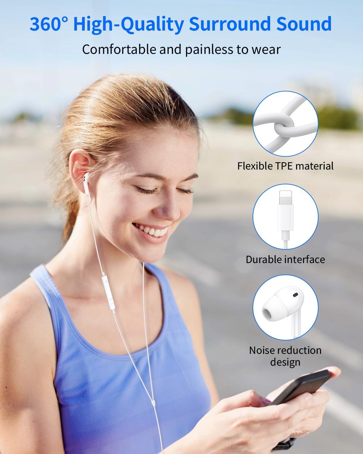 Thumbnail 3 de iPhone Headphones Wired with Lightning Connector (MFi Certified) – In-Ear Earphones with Built‑in Mic and Volume Control